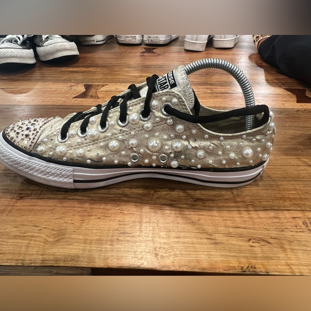 Converse Women's Gold Pearl Studded Sneakers - Picture 6 of 9